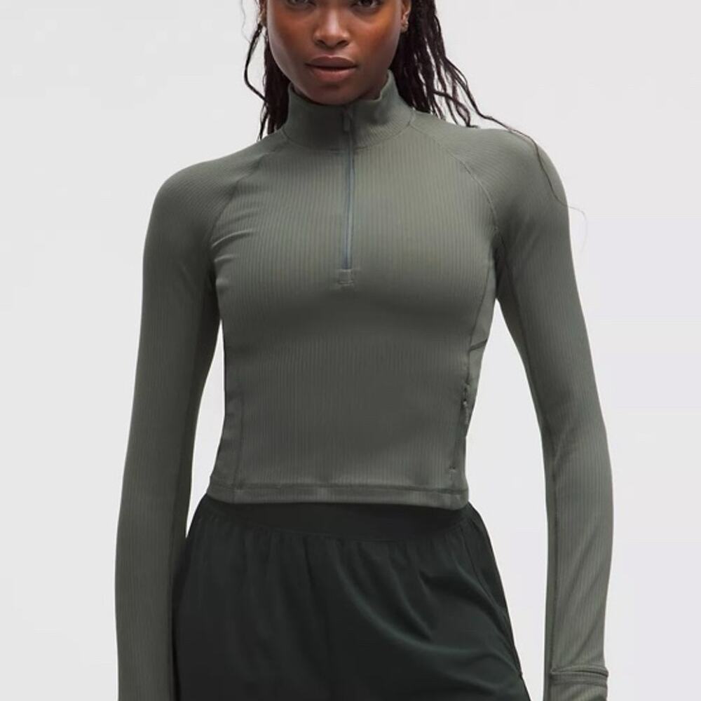 Lululemon Its Rulu Run Cropped Half Zip in Palm Deco, Size 6